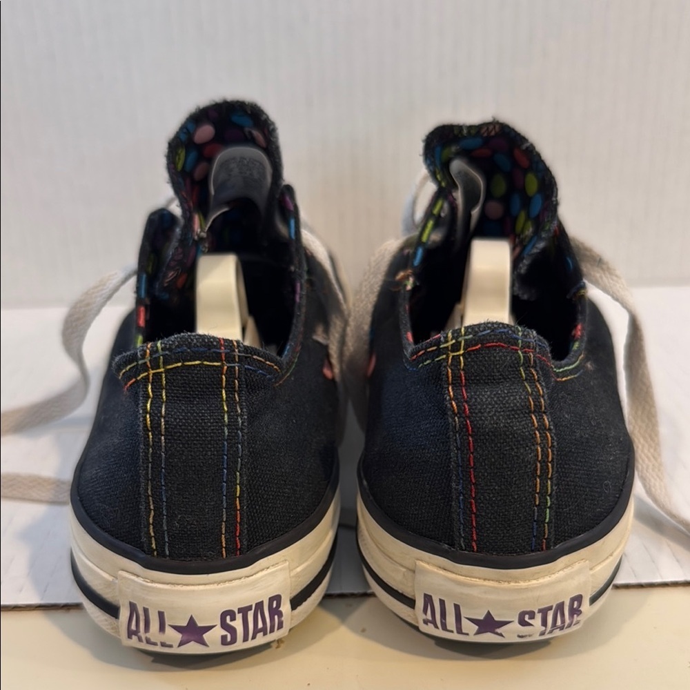 Converse Black Sneakers with Rainbow Eyelets (sz 7) - Picture 3 of 6